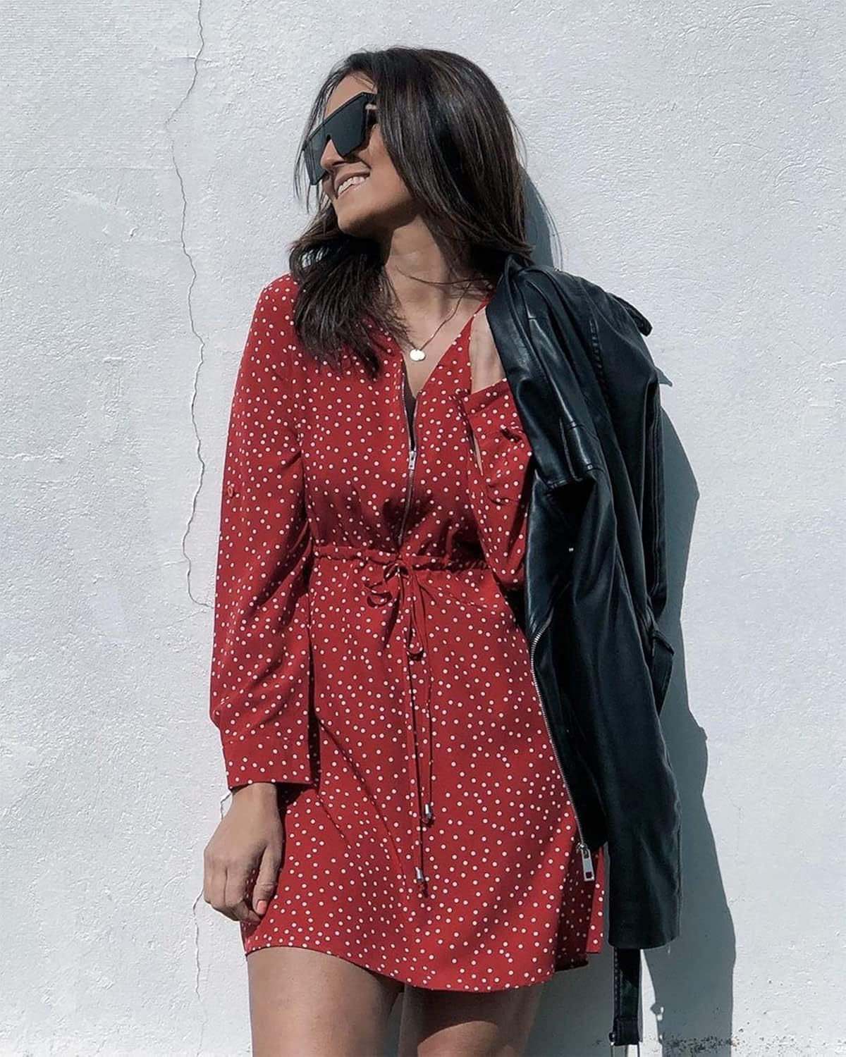 YOINS Women T-Shirt Dresses Summer Tunic Tops Short Sleeves Mini Dress V Neck Button Down Design Blouses Bb-red S