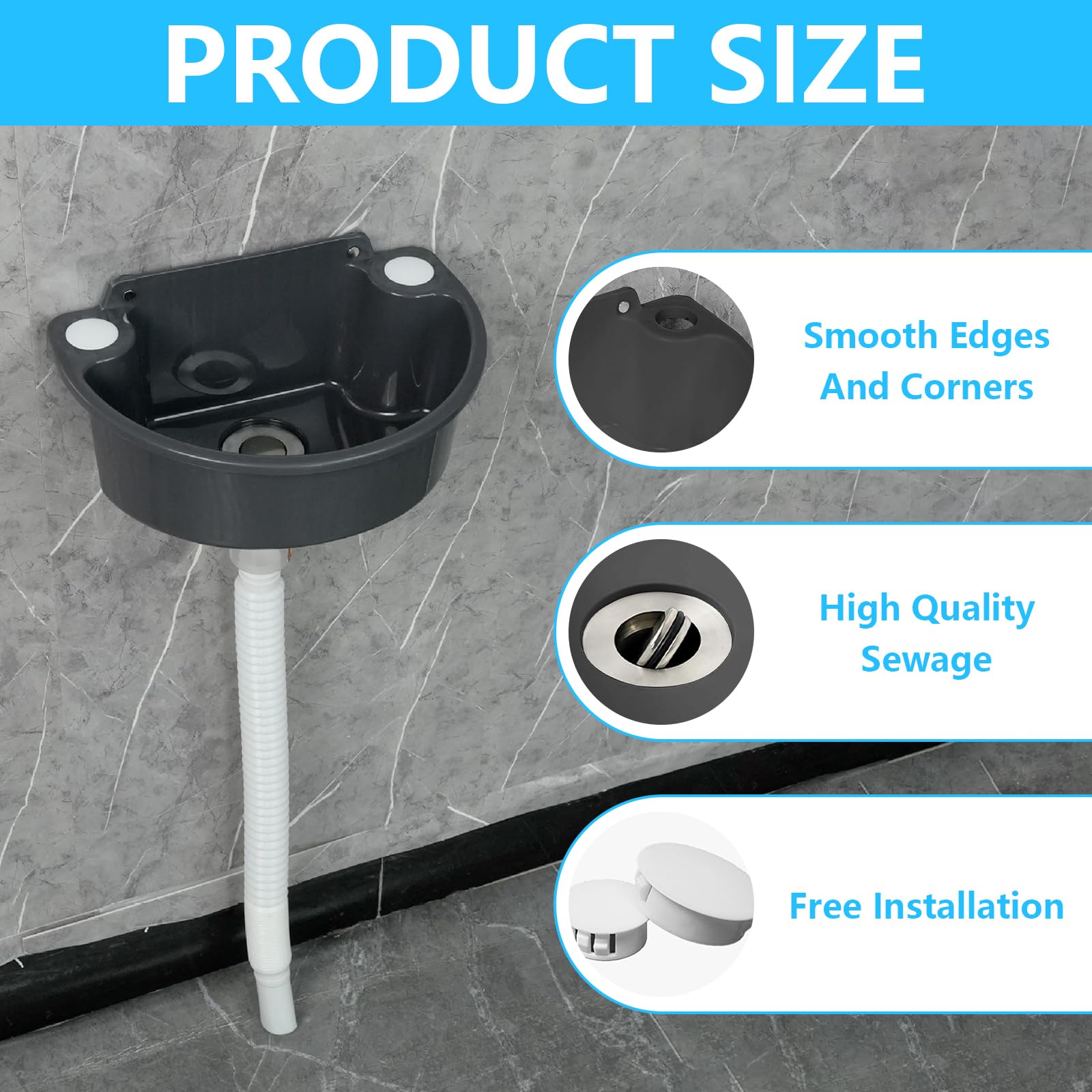 Fregadero De PláStico, Fregadero De Camping De Pared Con DesagüE De 75 Cm Lavabo Semicircular Gris Para Aseo De Invitados BañO Camping JardíN SóTano Obra 31 X 21 X 10,5 Cm