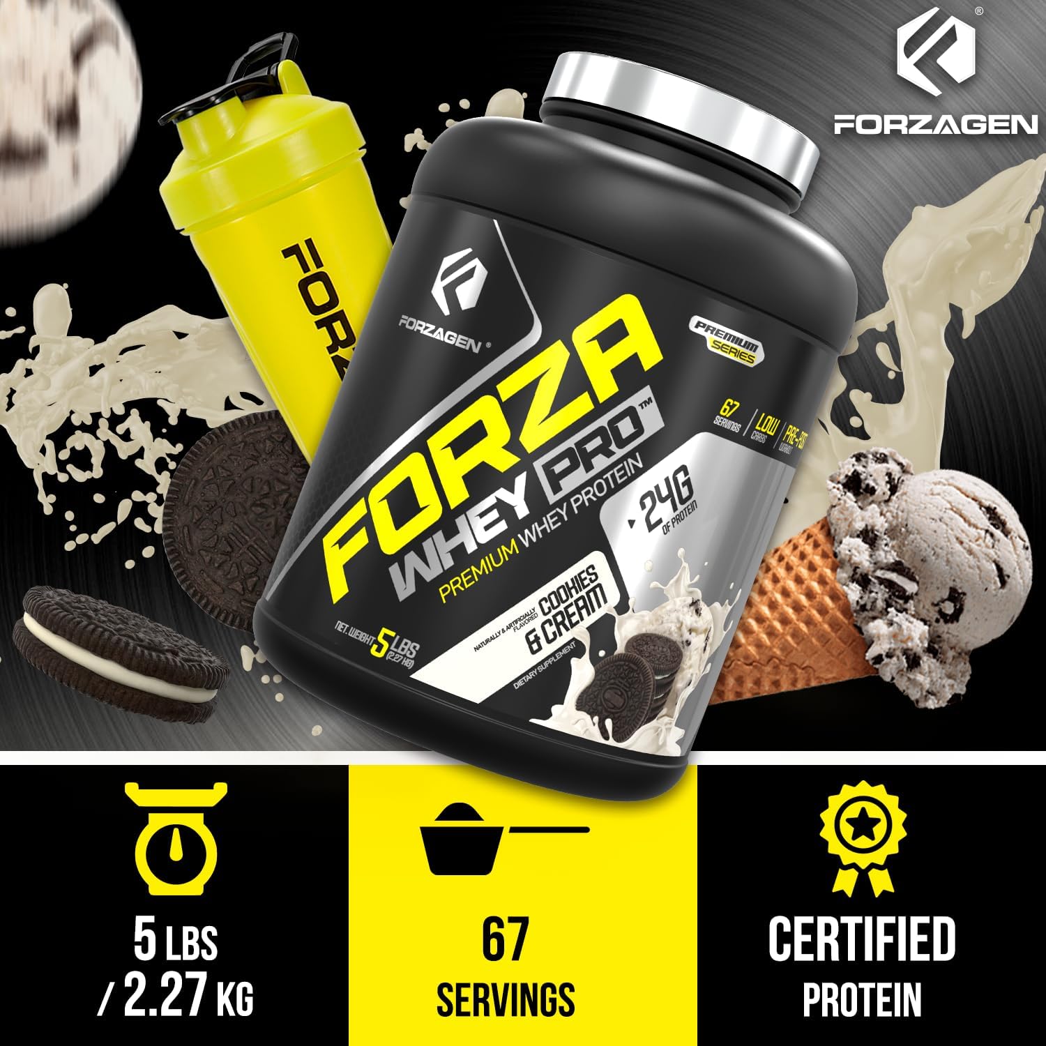 Forzagen Whey PRO Low Carb Protein Powder | 24g of Protein per Serving, Low-Sugar, Premium Whey for Shakes & Mixes for Men & Women, BCAA | Cookies & Cream, 5 lbs. (67 Servings) - Image 7