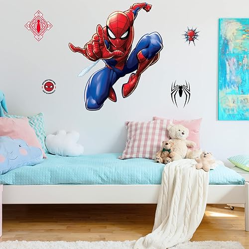 Calcomanías de pared de Spiderman, calcomanías de pared para niños, dormitorio, sala de estar, sala de juegos, guardería, decoración de pared,
