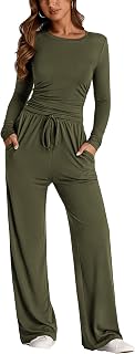 Women's 2 Piece Outfits Fall Tracksuits Long Sleeve Crop Tops Wide Leg Pants Spring Matching Lounge Travel Sets