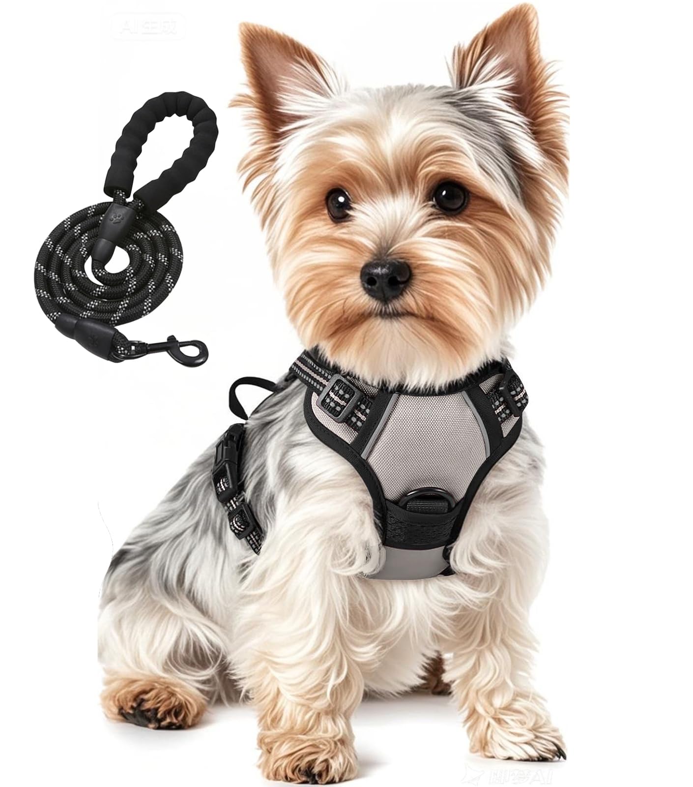 Jomkig Dog Harness and Lead Set for Small Dogs Adjustable Reflective Anti Pull Pet Vest Harness for Outdoor Walking Training, Grey, Small — image 1