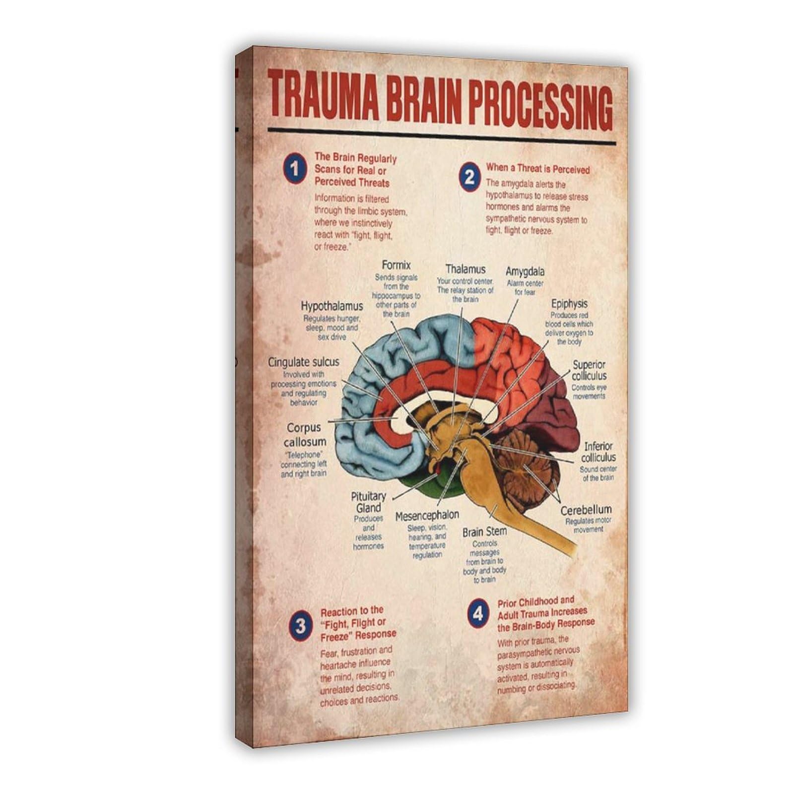 NEOHI Trauma Brain Processing Knowledge Vintage Canvas Art Wall Decor Posters Home Bar Restaurant Garage Cafe Logo Gift 20x30inch(50x75cm)