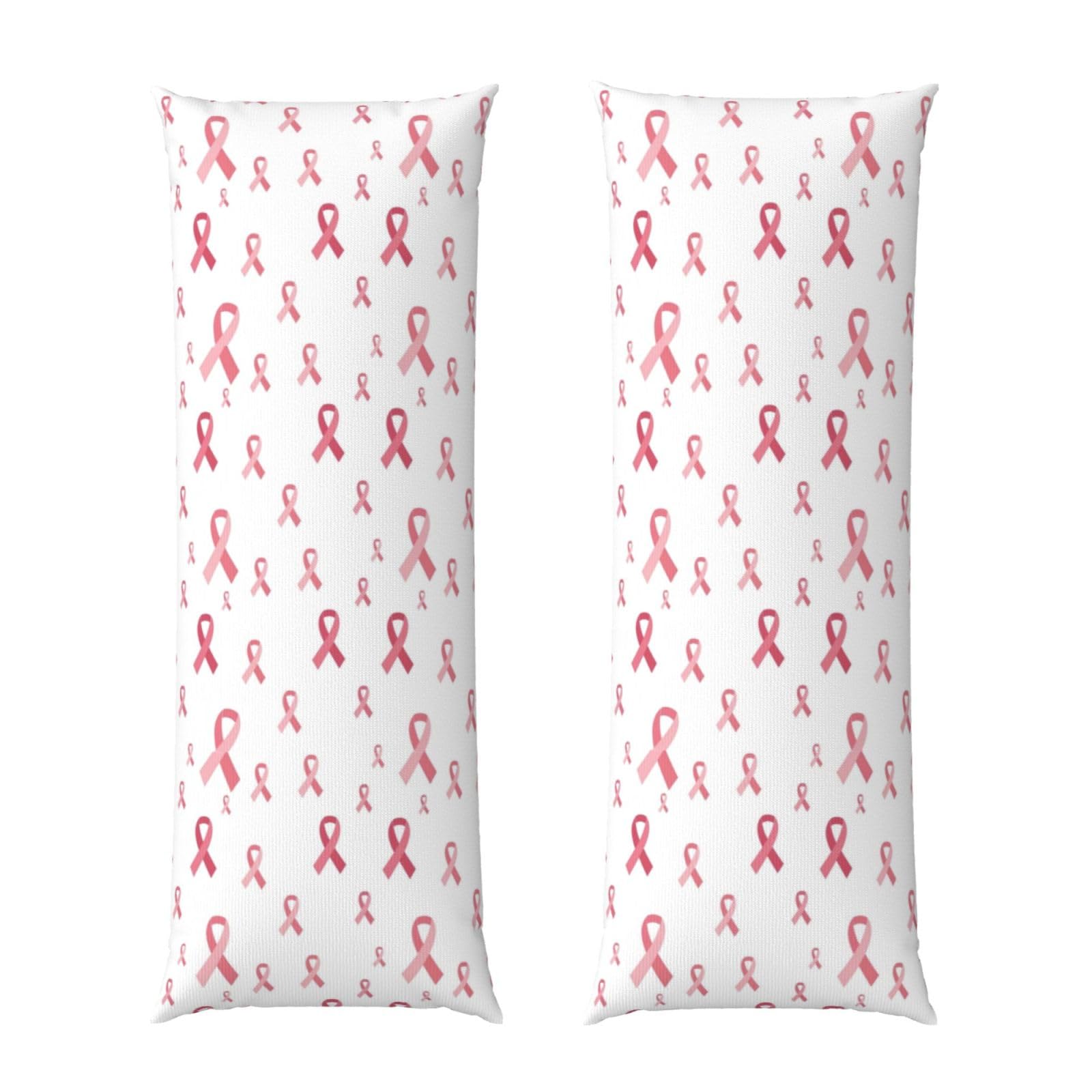 Body Pillow Cover 20x54, Breast Cancer Awareness Pink Ribbons White, Soft Microfiber Long Pillowcase with Zipper Closure, Breathable Protector for Bedroom Sofa Couch Sleeping