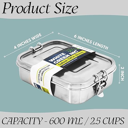 Miniatura 3 de Stainless Steel Bento Box, Food Storage Containers 2.5 Cups, Salads or One Meal Tiffin, Small Bento Lunchbox, Easy to open secure clips, Durable,