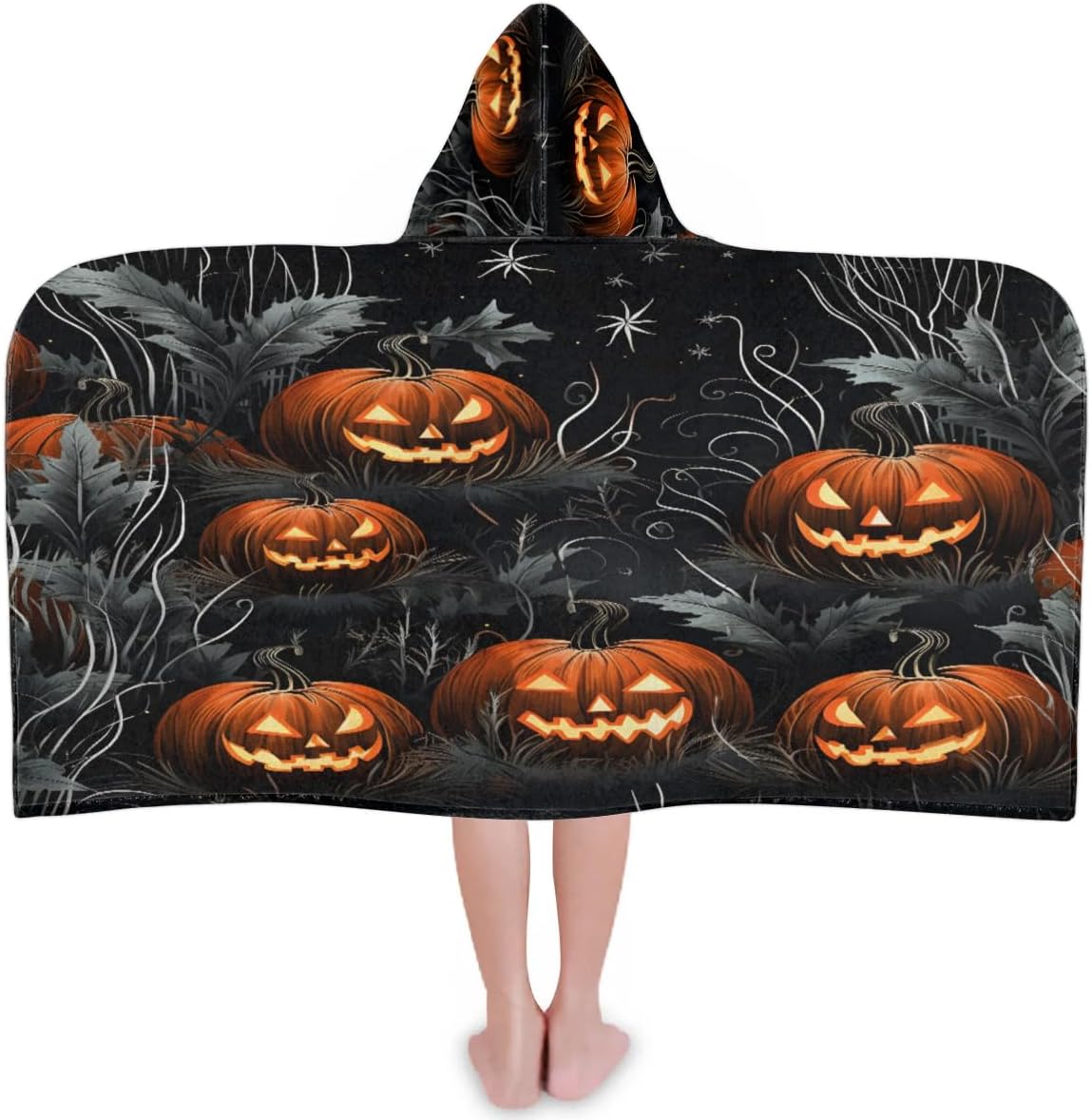 Pardick Skull Pumpkin Leaves Kids Bath Towel Beach Towel with Hood Pool Cover Up for Girls Boys Soft Absorbent Hooded Bath Towel Toddler Towels for Beach, Pool