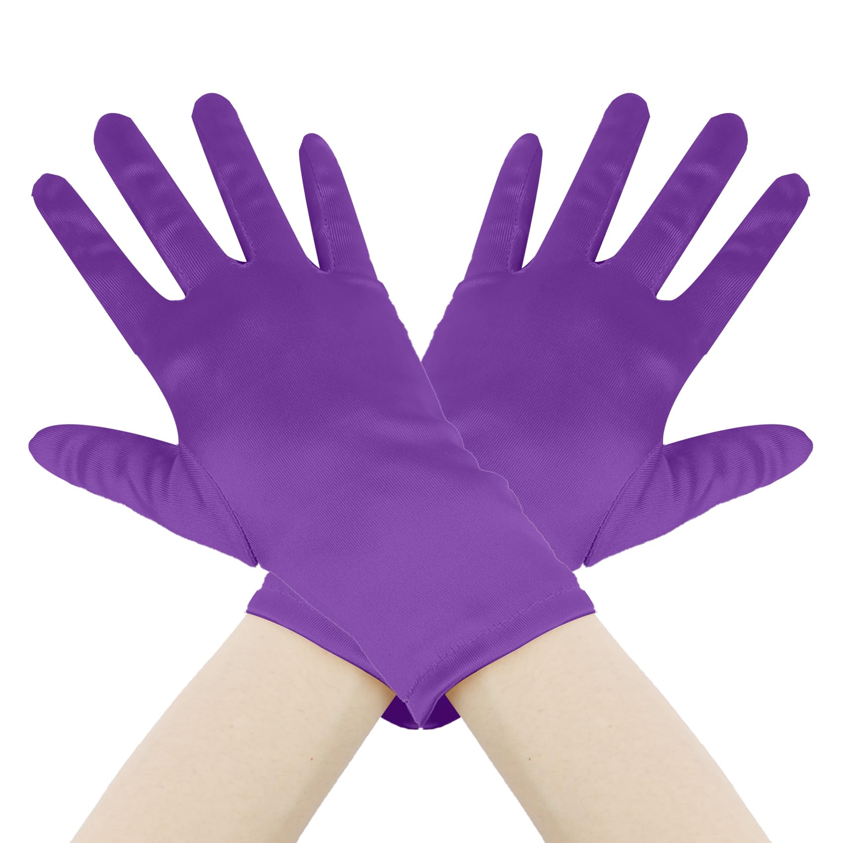 Leislam Satin Gloves for Women - Opera, Short, Vintage Halloween Costume Accessories - Purple (1 Pair), Purple-Gloves, Average size