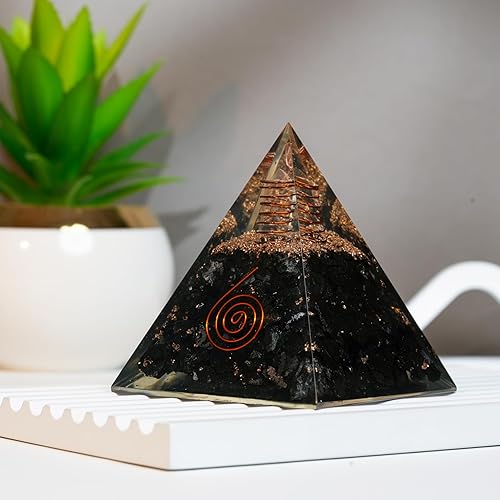 Miniatura 70 de Black Tourmaline Orgone Pyramid for Protection & Security Orgonite pyramids with Copper Coil and Crystal Quartz for Chakra Protection