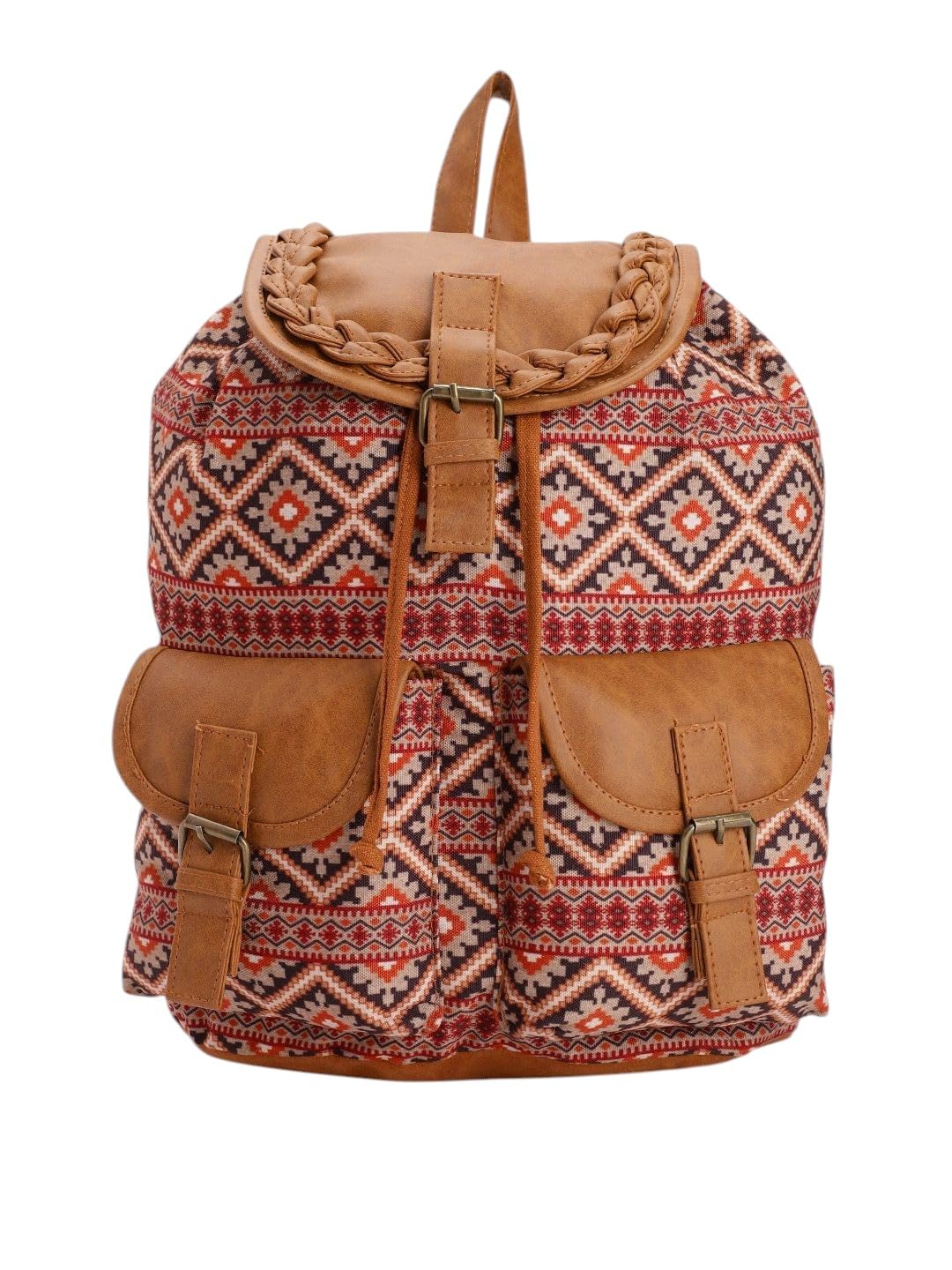 Floral Print Backpack, Canvas School Bag with Multi-Colour Flower Pattern, Casual Daypack for Women and Girls-image-26