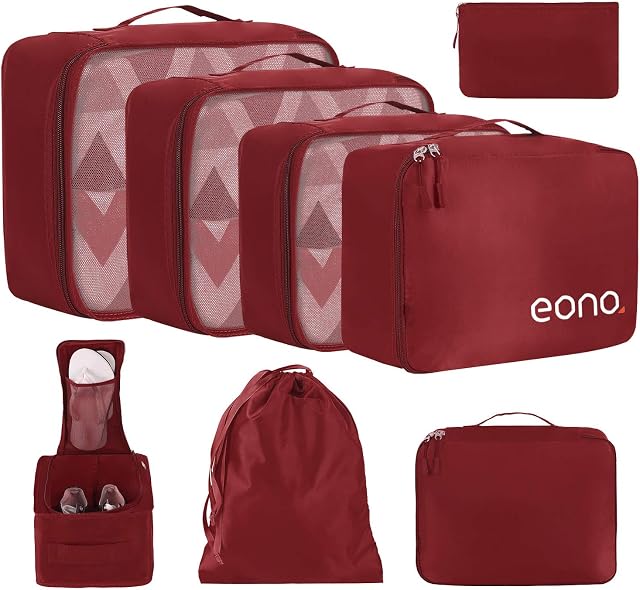 Amazon Brand - Eono 8 Pcs Packing Cubes for Suitcase Lightweight Luggage Packing Organizers Packing Cubes for Travel Accessories - Burgundy