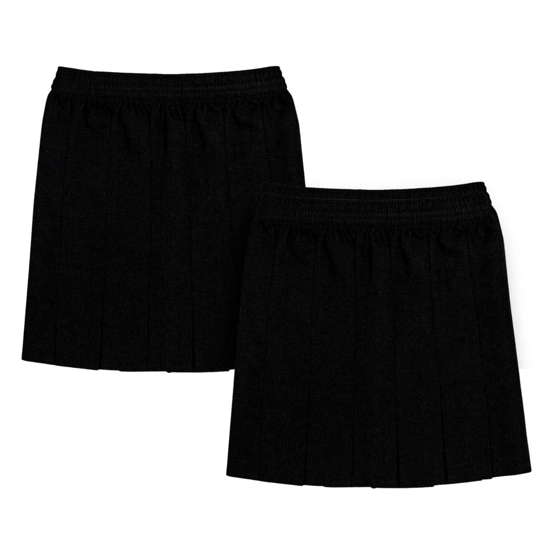 Schoolstitch Girls Black Schoolstitch® Tartan Elasticated Waist Skirt Box Pleated, Pack Of 2