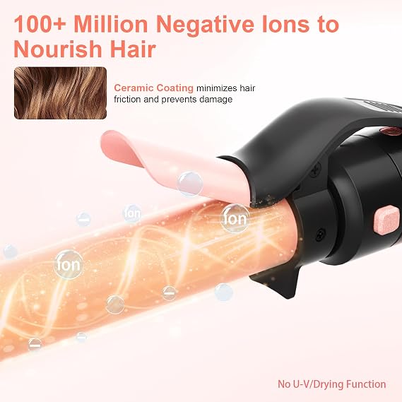Automatic Rotating Curling Iron Set, 3 in 1 Dual Voltage Ceramic Wand with 1 1.25 1.5 Barrels, Ionic Technology, 3 Heat Settings, Fast Heating for Beach Waves & Travel