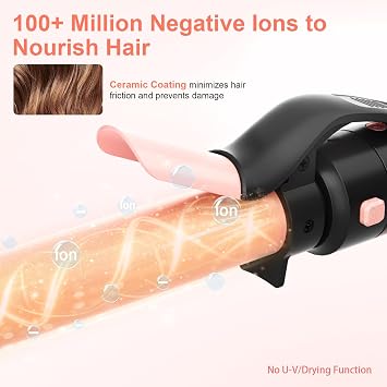 Automatic Rotating Curling Iron Set, 3 in 1 Dual Voltage Ceramic Wand with 1 1.25 1.5 Barrels, Ionic Technology, 3 Heat Settings, Fast Heating for Beach Waves & Travel