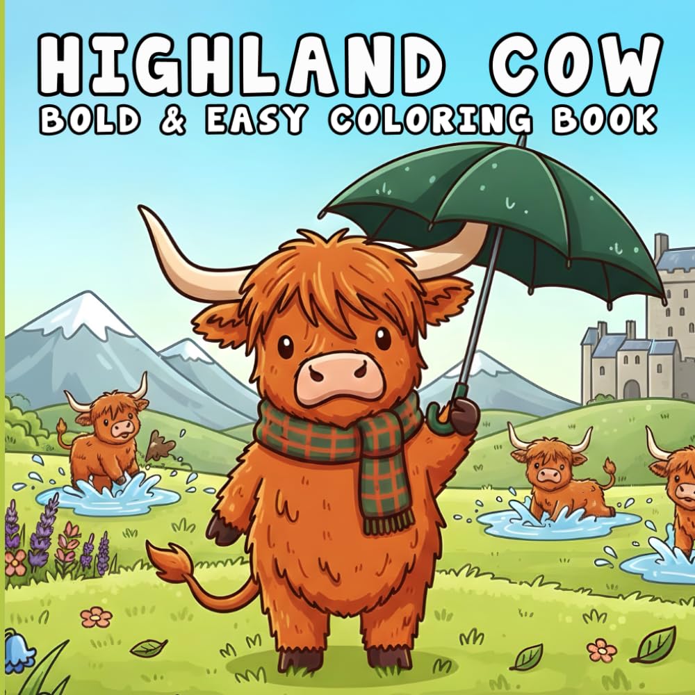 Highland Cow Coloring Book: Coloring Book for Adults and Kids, Bold and Easy, Simple and Big Designs for Relaxation Featuring Cute Highland Cows
