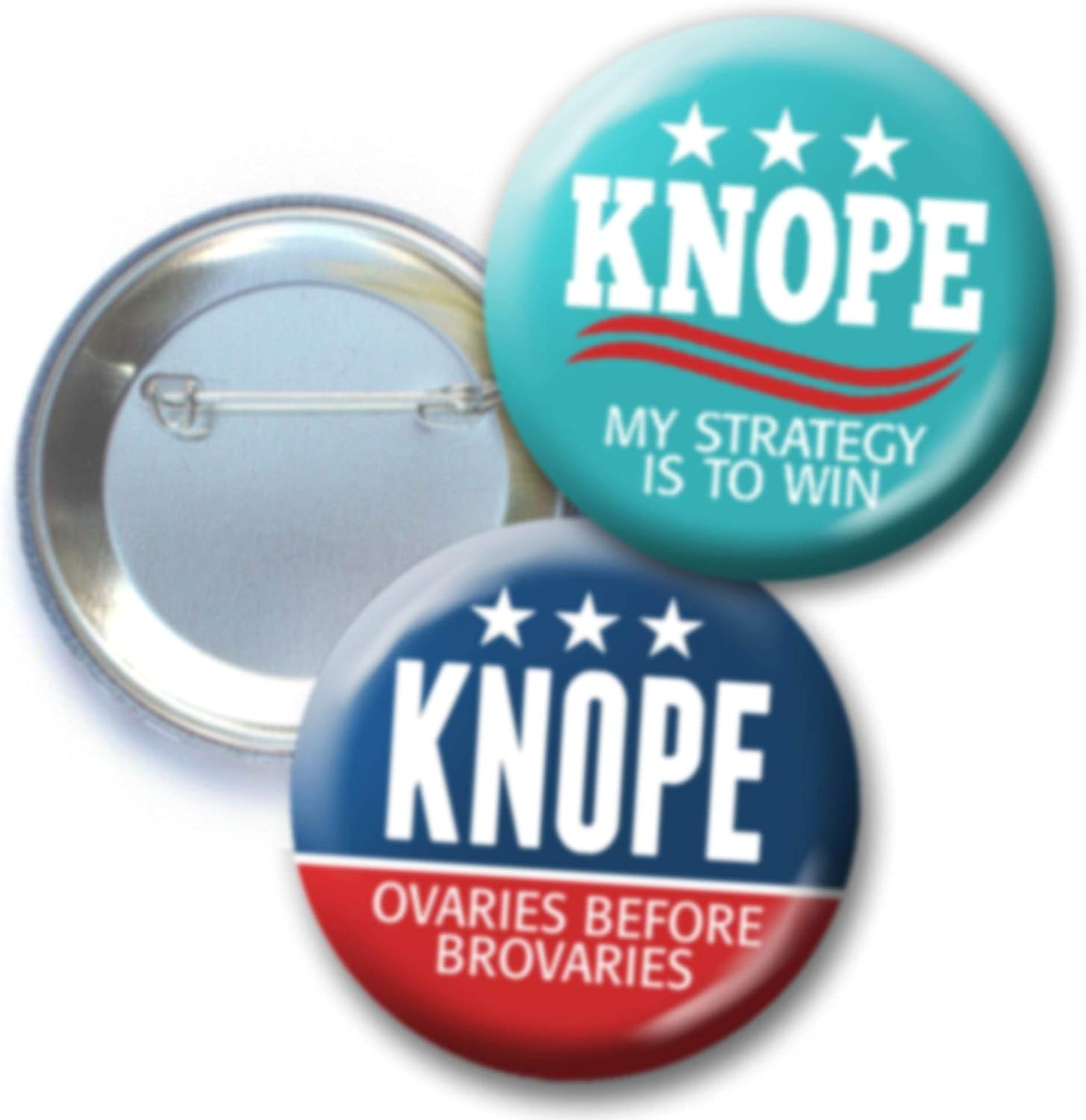 Vista 2 de Knope - Botones inspirados para disfraz de Halloween, paquete de 4, My Strategy is to Win, Elect for President - Design 094, Sin gemas.