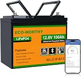 ECO-WORTHY LiFePO4 12 V 100 Ah Bluetooth avec protection BMS basse température, batterie au lithium 1280 Wh 12 V 100 Ah pour camping-car - 1