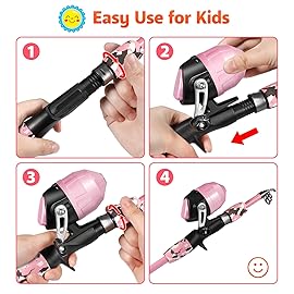 PLUSINNO Kids Fishing Pole with Spincast Reel Telescopic Fishing Rod Combo Full Kits for Boys, Girls, and Adults (Pink, 150cm 59.05In)