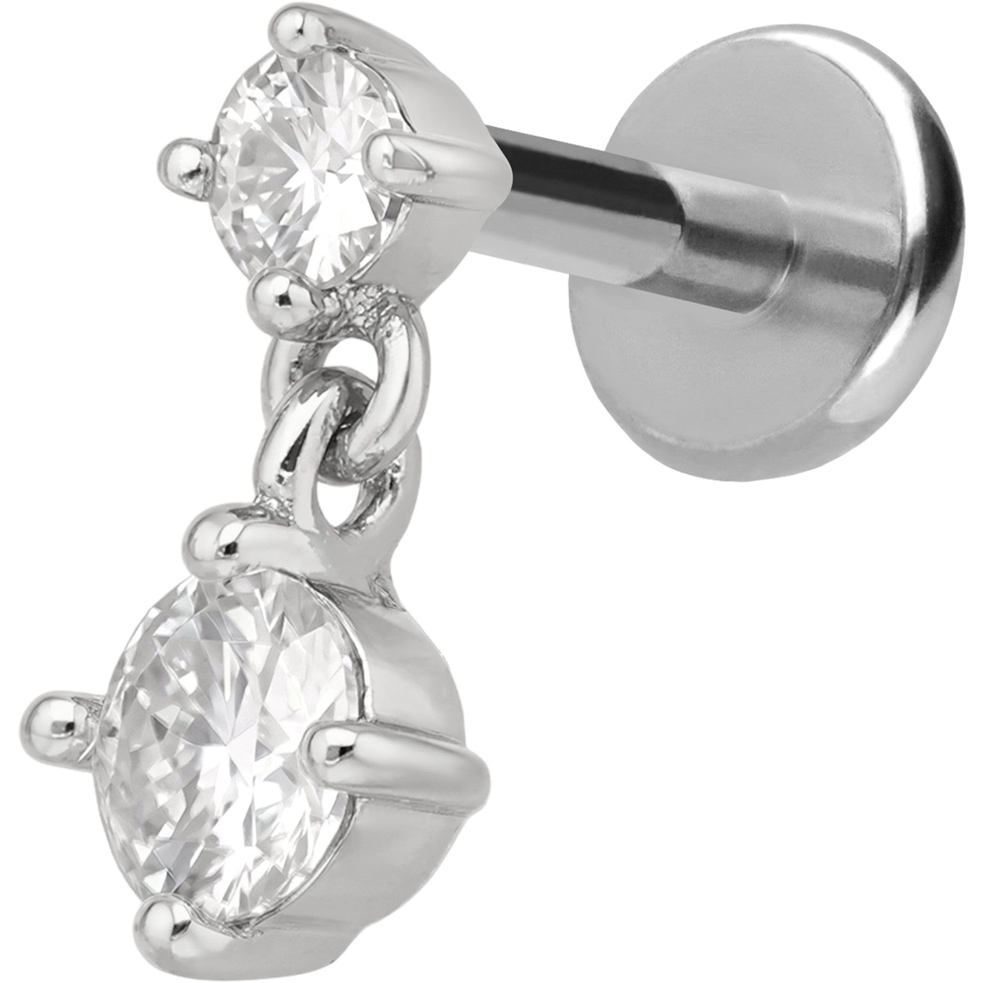PIERCINGLINE Piercing Stecker Titan Labret mit Innengewinde + 925er Silber Aufsatz 2 MOISSANITE - Goldfarben, Silberfarben