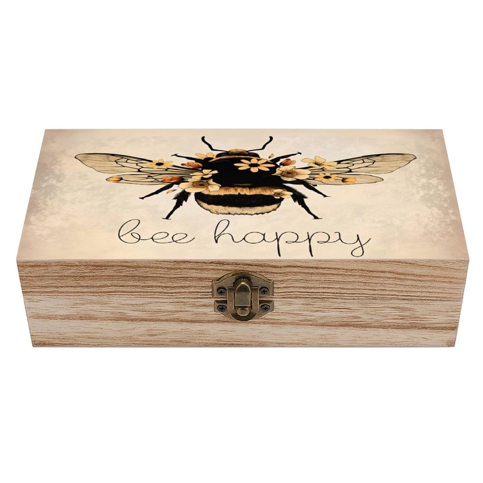 asbwuo Bee Happy Vintage Wooden Keepsake Box