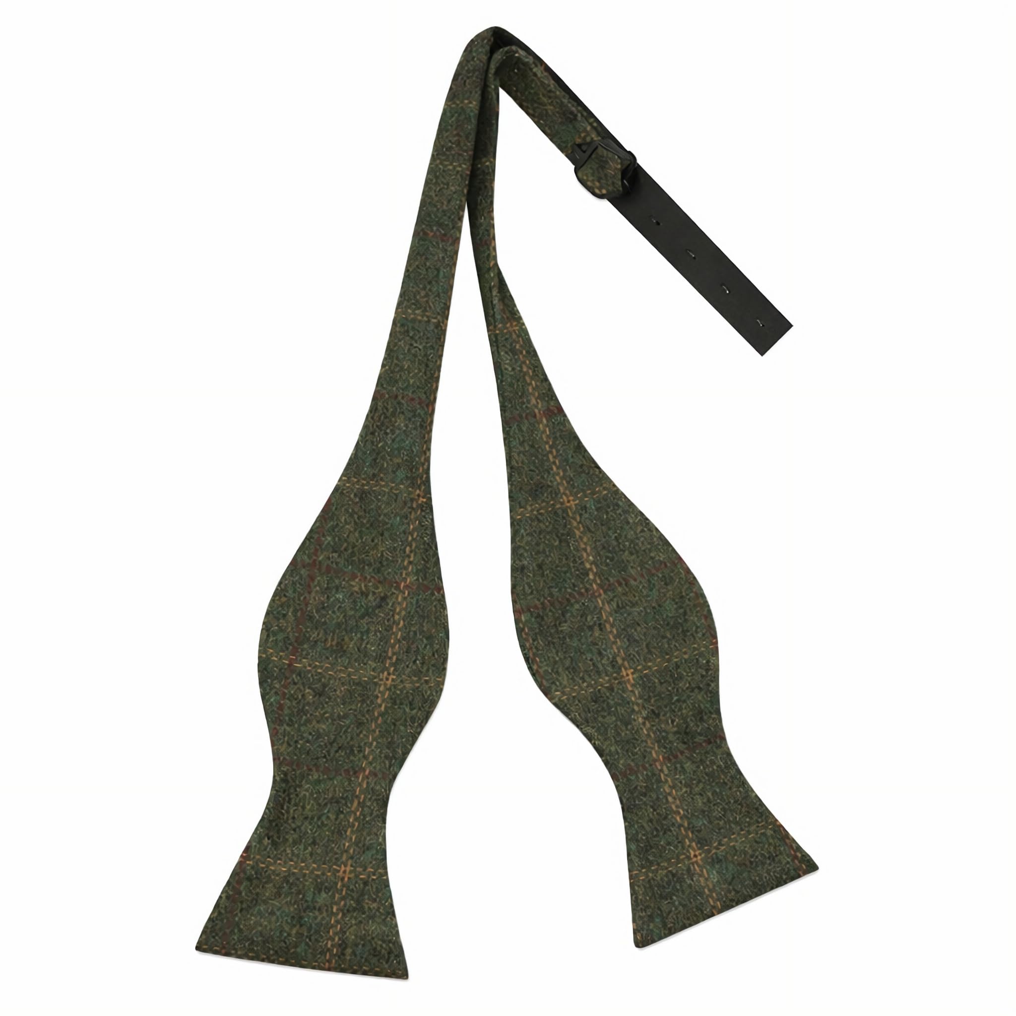 King & Priory Heritage Check Moss Green Self-Tie Bow Tie, Tweed, Country Self-Tie Bow Tie