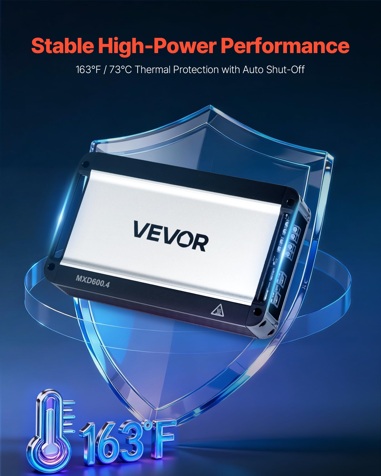 VEVOR Amplificateur Audio Voiture, Ampli de Puissance à 4 Canaux Pontables pour Subwoofer, Classe D à Gamme Complète, Amplificateur Multicanal Stéréo Max. 4x420 W sous 4 ohms/4x600 W sous 2 ohms
