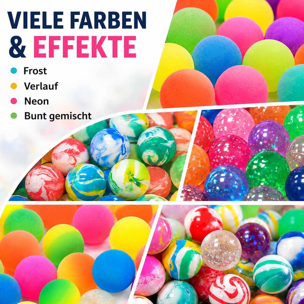 jameitop® 600 FLUMMIS gemixte Bunte Farben (Frost/Verlauf/Neon) 2 cm Spring Ball Sprungball Hüpfball Ball