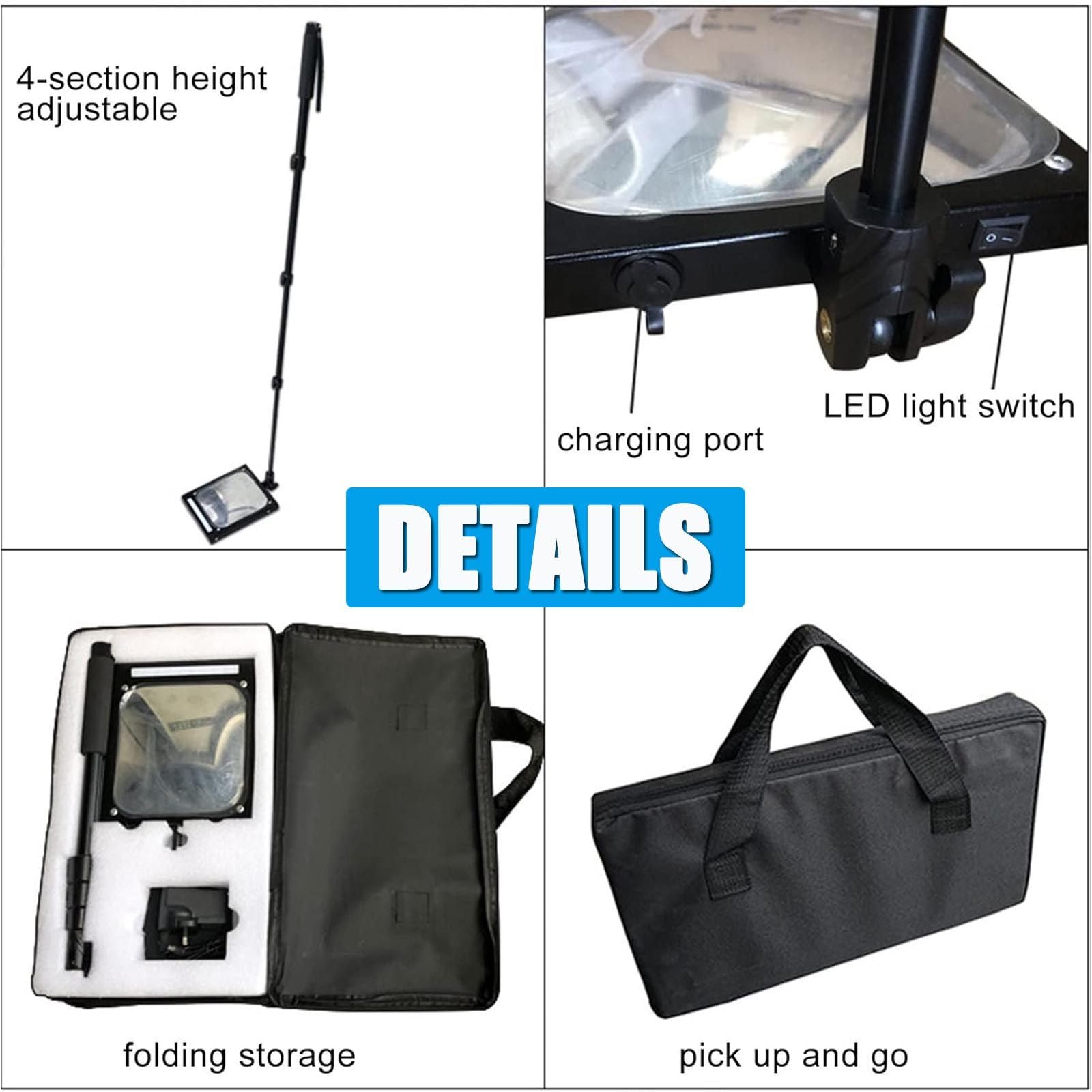 Espejo De InspeccióN para Coche Y Bajo El VehíCulo con Luz Led, Espejo AcríLico De 20 × 17 Cm, Espejos Convexos TelescóPicos con Varilla Ajustable 36 A 120Cm para ReparacióN Bajos. 1pcs