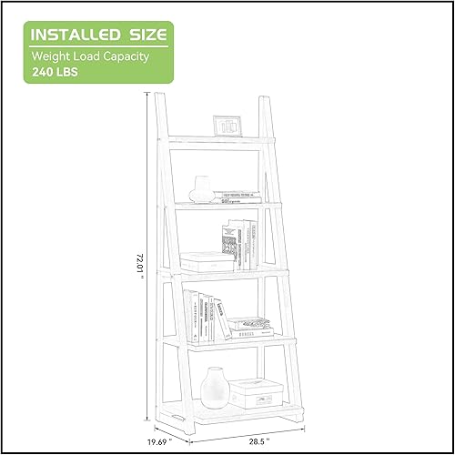 Miniatura 2 de KEVINSPACE Estante de escalera de 4 niveles, estantería de escalera montada en la pared con 2 cajones, estantería moderna con marco de metal