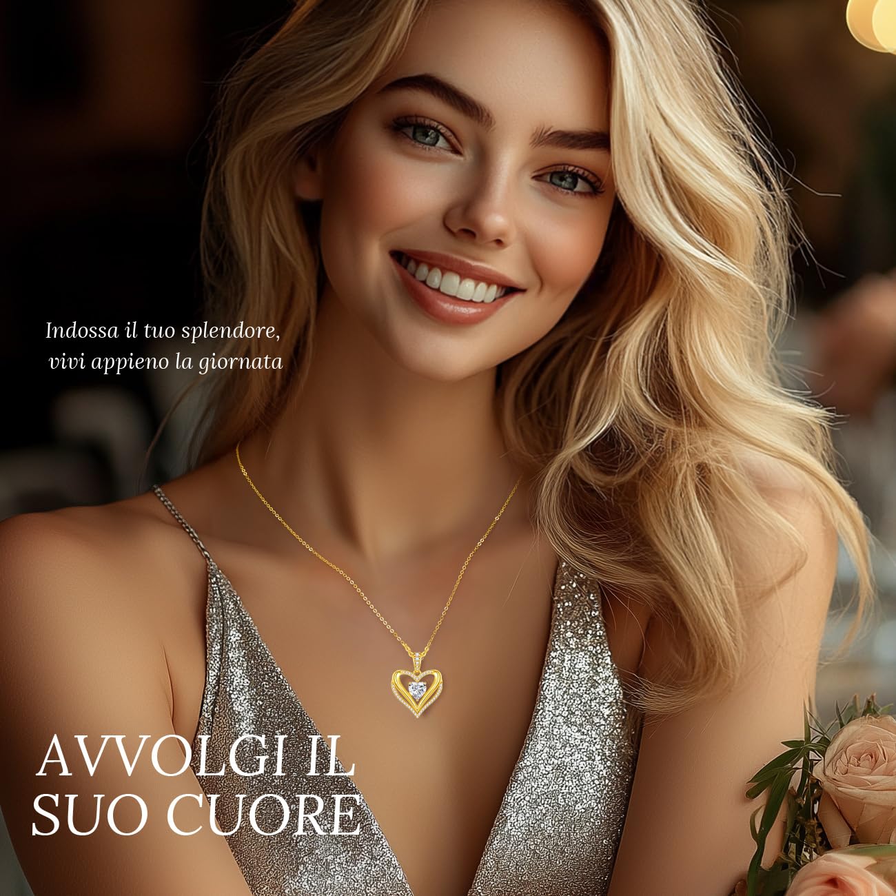 CDE Collana Donna Cuore Moissanite Amore Eterno Argento 925 Regalo Donna | Taglie da 1-3 Carati Luminosa Gioielli per Lei San Valentino Natale Regalo di Anniversario,Compleanno,Moglie,Fidanzata,Mamma