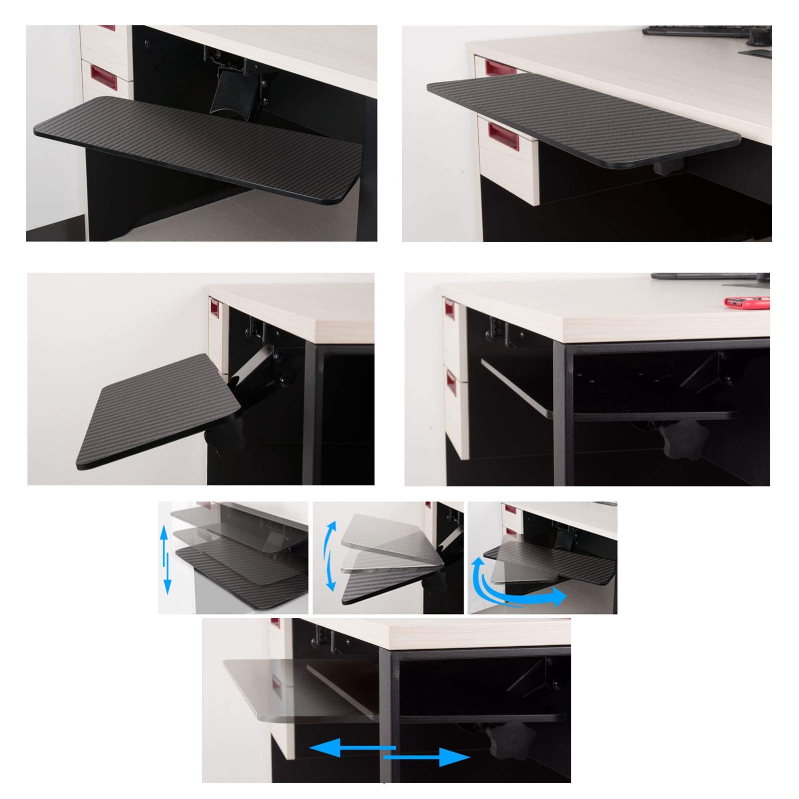 Ergonomia Szuflada Biurka Na Klawiaturę I Podkładkę Pod Mysz, Półka Na Klawiaturę, Obrót O 360°, Regulowany Kąt Nachylenia I Wysokość, Łatwa Instalacja (75 Cm)