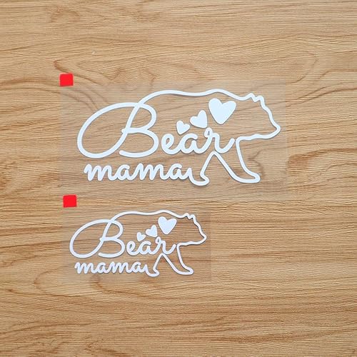 Calcomanía de vinilo con forma de arte de corazón con texto en inglés "Mama Bear", paquete de 2 unidades, color blanco, 4 pulgadas, 6 pulgadas, sin
