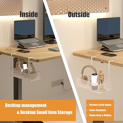 Miniatura 3 de orbixa Organizador de almacenamiento para debajo del escritorio, malla de metal 3 en 1, almacenamiento lateral de escritorio, uso en el escritorio,