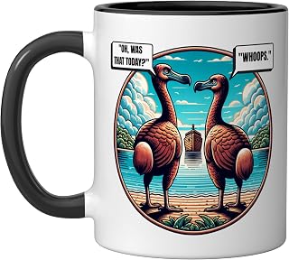 "Oh, That Was Today? Whoops" Funny Dodo Bird Bible Ark Ceramic Mug, Black/White