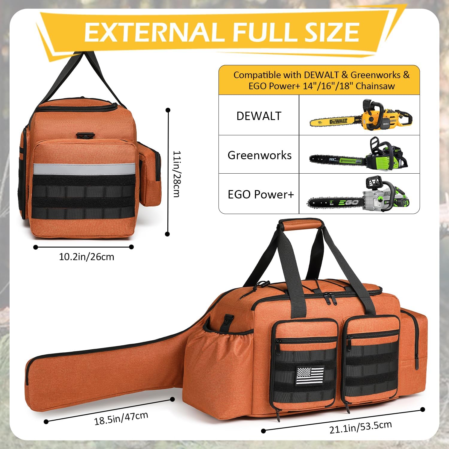 Chainsaw Carrying Case - Tactical Style Waterproof Storage Bag for EGO, Dewalt, Greenworks 14 & 16 & 18 Inch Power Chainsaw & Accessories, Bag Only (Orange)