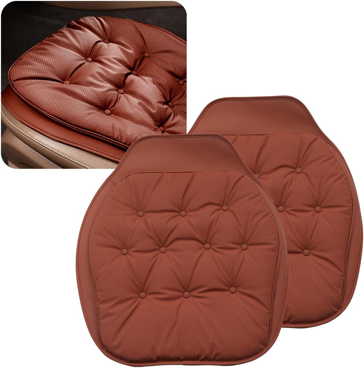 ontto 2 PCS Car Seat Cushions Universal Auto Interior Seat Cover,Front Seat Bottom Cushion Mat,Perforated PU Leather Breathable Seat Mat for Driving,Orange