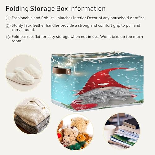 Miniatura 6 de Lindos y divertidos estantes de gnomo de buena suerte de Navidad, color azul, de tela duradera, organizador de armario para ropa y cesta para ropa