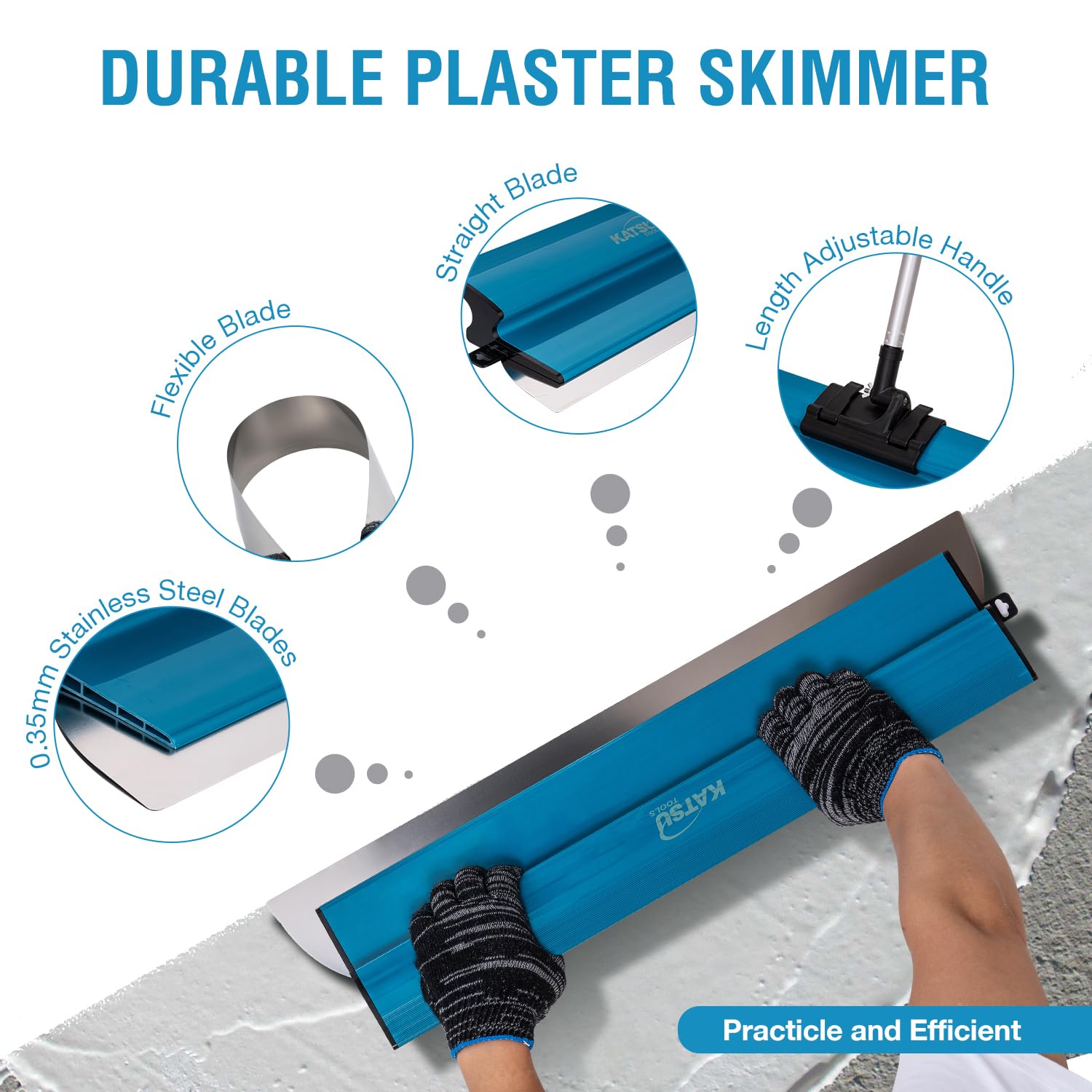 KATSU Tools Spatole per Stucco Kit, Frattazzo per Stucco in Acciaio Inox da 25+40+60+80 cm, Spatola di Finitura per Intonacare Pareti e Soffitti