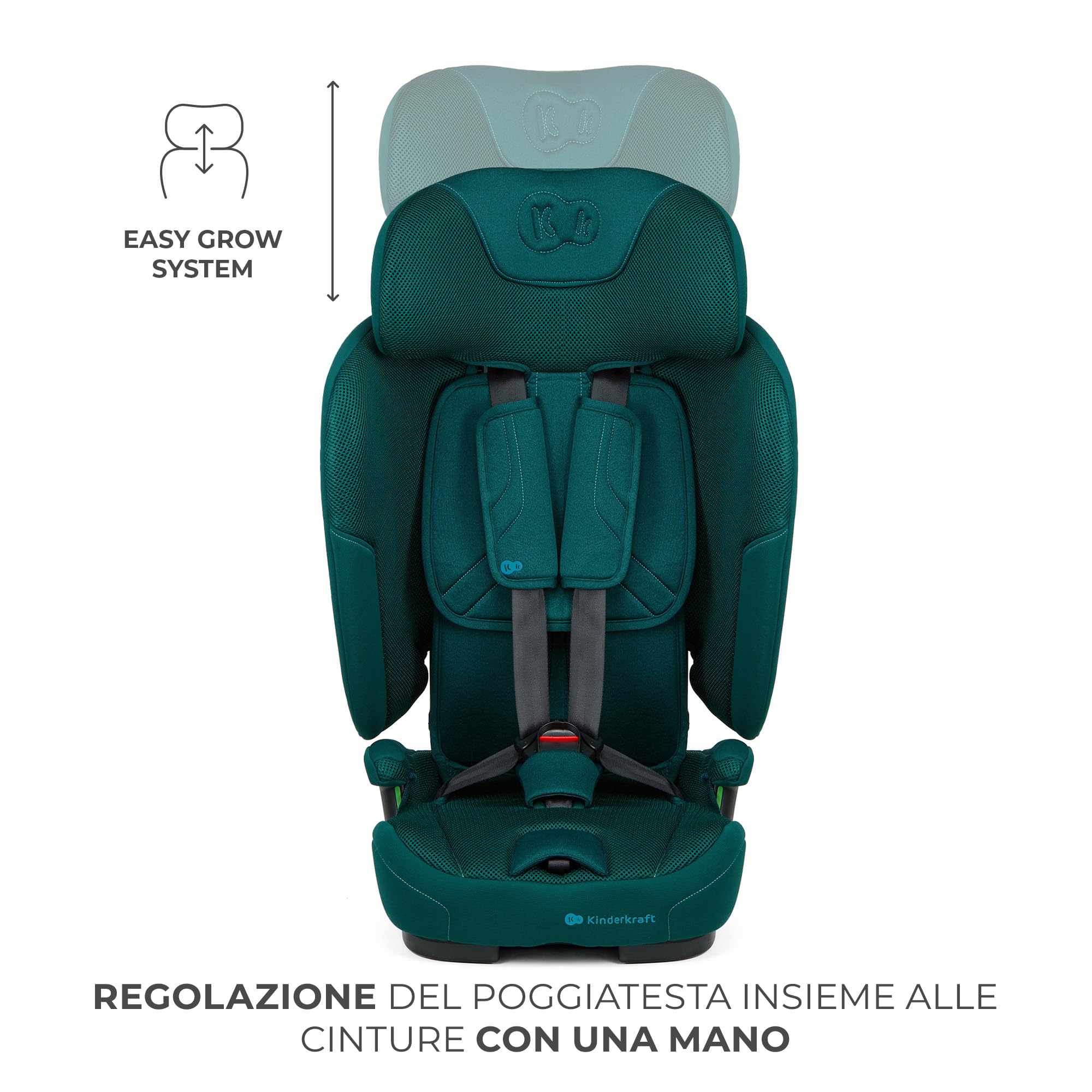 Kinderkraft FIX2GO Seggiolino per bambini i-Size, 76-150 cm, Isofix, Top Tether, saferide sensor, fino a ca. 12 anni, sistemi di sicurezza, rivestimenti di alta qualità, reclinabile, Verde