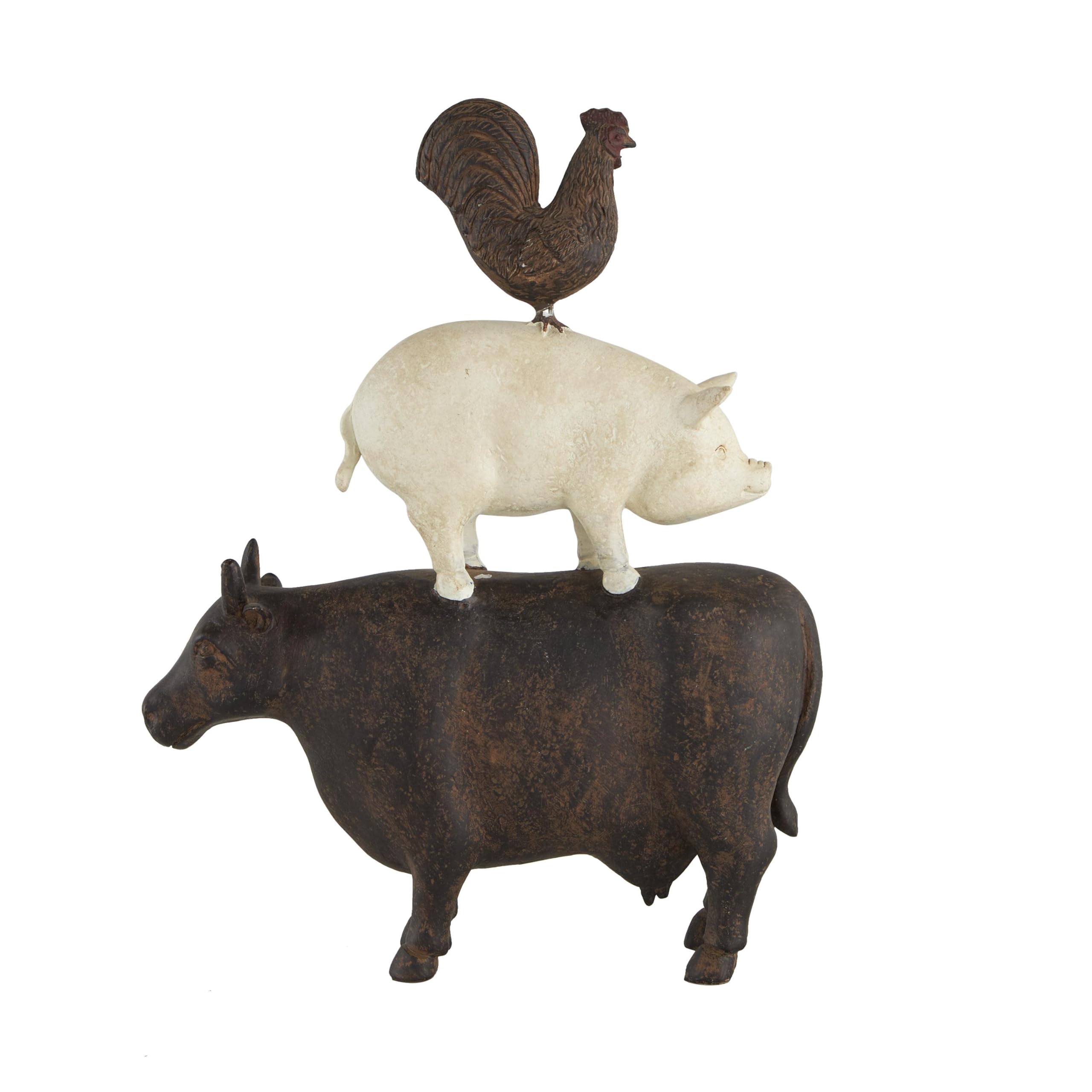 Deco 79 Polystone Farm Animals Decorative Sculpture Stacked Home Decor Statue, Accent Figurine 11" x 3" x 14", Brown