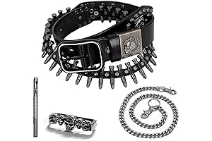 Full Bullet Spike Studded Belt Men's Genuine Leather Belt Punk Biker Chain Waistband