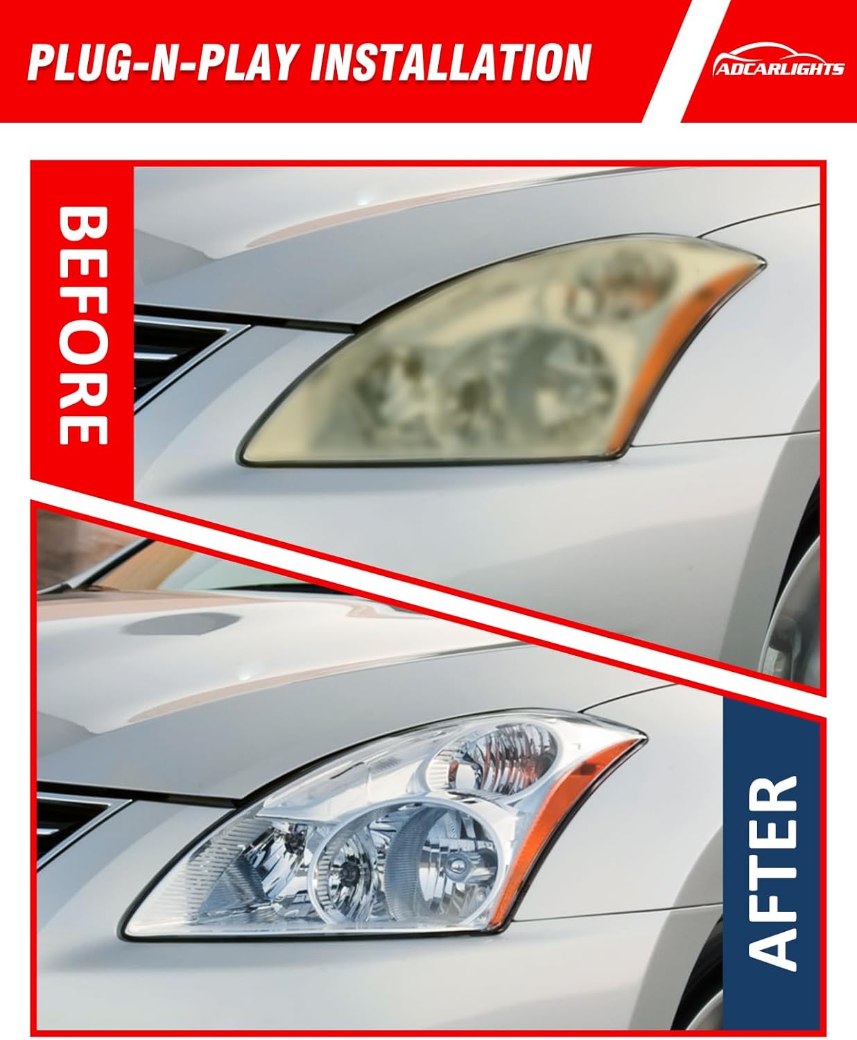 for Nissan 10 11 12 Altima 4Door Sedan Headlights Compatible with 2010 2011 2012 Altima Headlamp Assembly Chrome Housing Amber Reflector Replacement Driver and Passenger Sides（W/O Bulbs）
