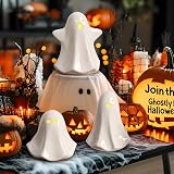 FHzytg Halloween Geisterfigur, Keramik Geist Statue mit LED Licht, Gruselige Keramik Geister Deko f&uuml;r Zuhause, Resin Geisterfigur f&uuml;r Innen, Halloween Tischdeko und Regaldekoration