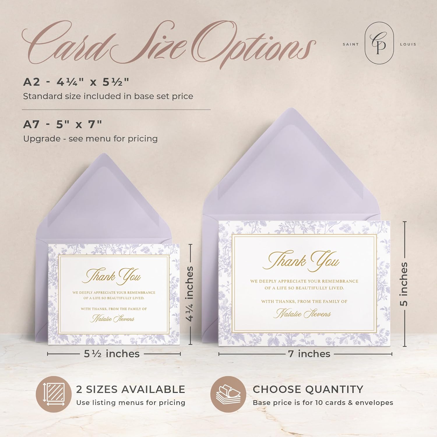 Curio Press Funeral Thank You Cards with Envelopes, Custom Stationery with Name & Prewritten Message Sympathy Cards for Bereavement Support Personalized Stationery for Women & Men - Legacy Flat