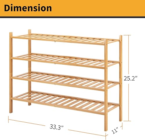 Miniatura 3 de Zapatero largo, organizador de almacenamiento apilable de bambú de 4 niveles, soporte de zapatos para armario, entrada y pasillo