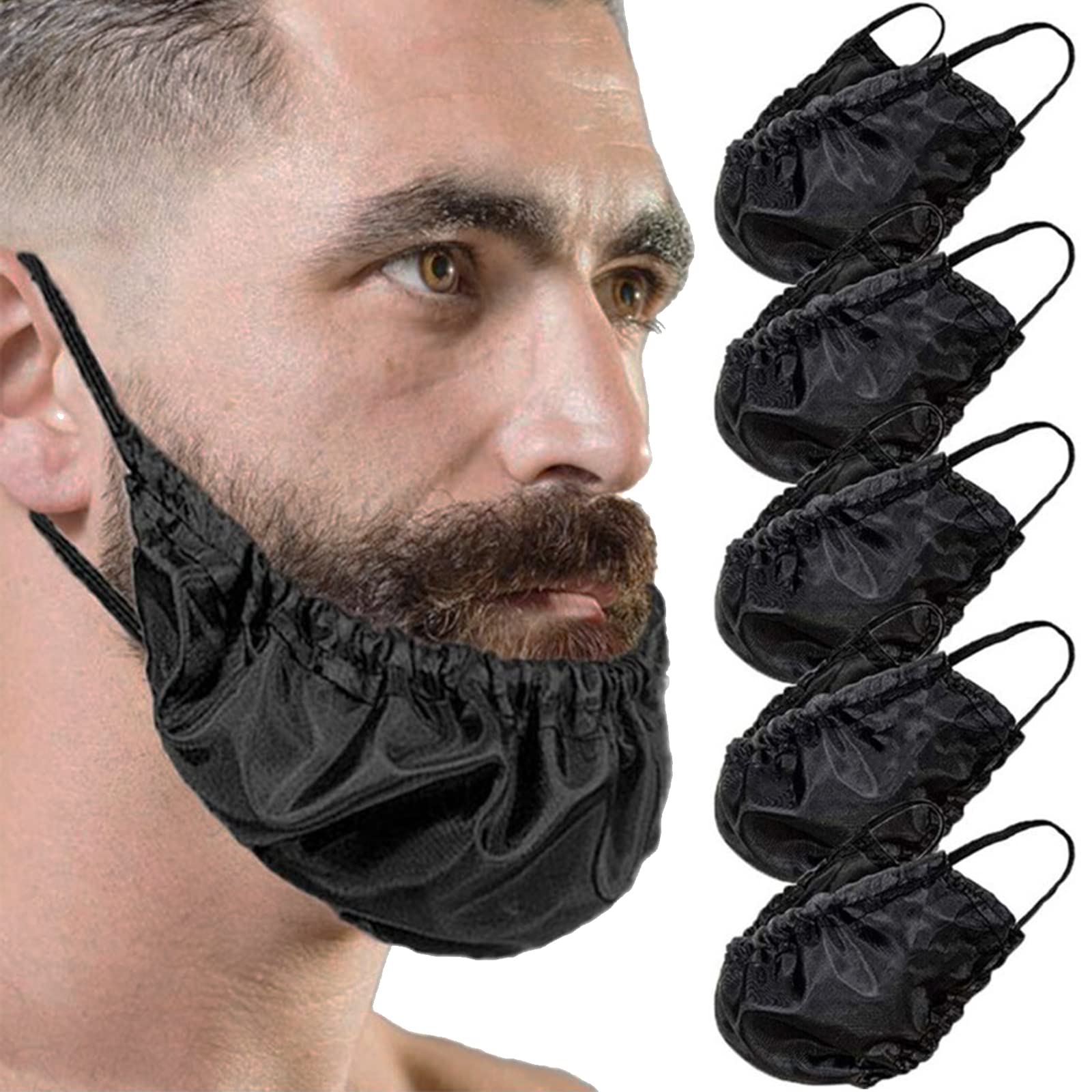 Beard Bandana Mens Beard Covers, Adjustable Facial Hair Apron Guard Bonnet Bedtime Bib Facial Beard Apron Caps For Sleep, Eat (Black*5Pcs)