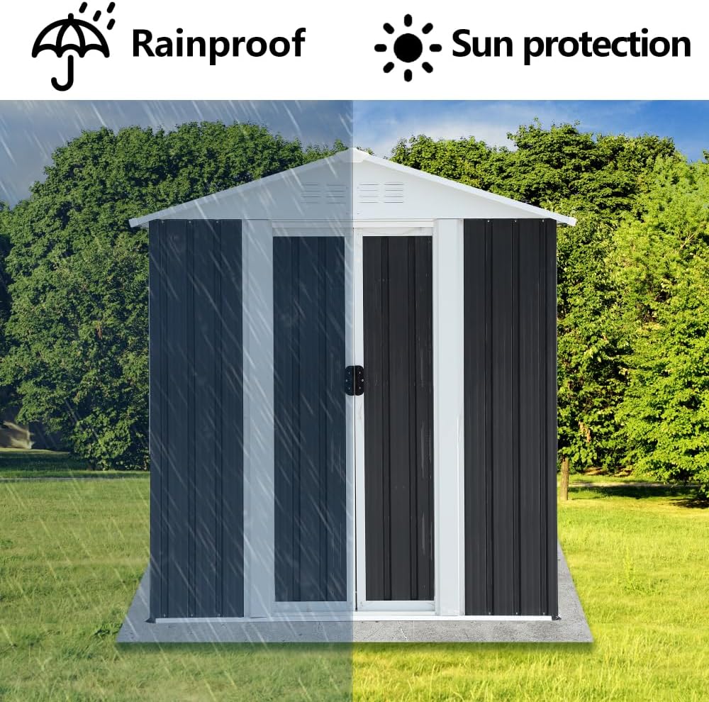 Durable Metal Garden Shed with Pent Roof Design for Outdoor Storage, Weather-Resistant Steel Structure with Hinged Door (NEW 5x3 FT Grey Apex Roof)