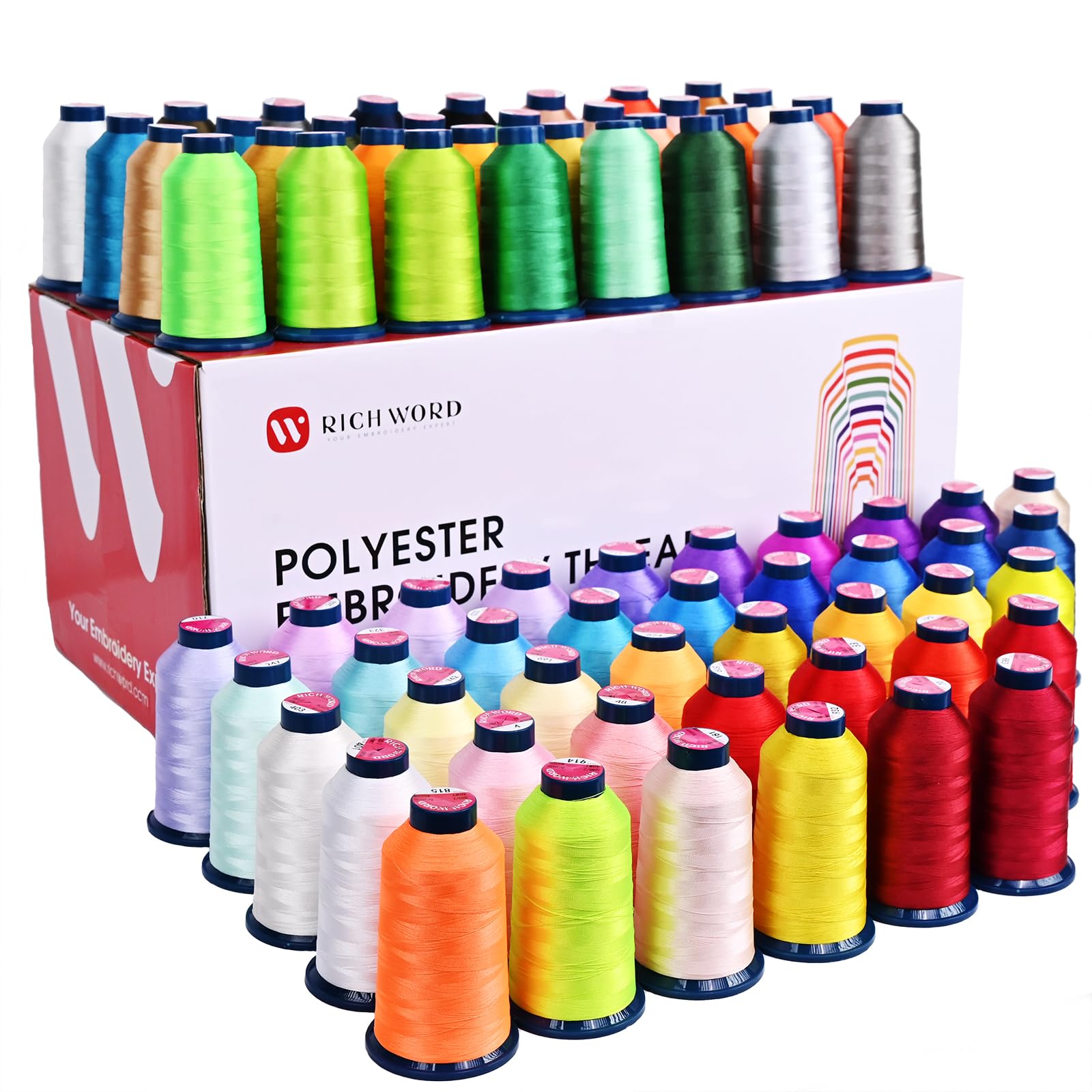 Richword Embroidery Machine Thread 100 Colors 40WT (108D/2) Polyester Thread Kit Each Spool 4000M (4374Y) Suitable for Embroidery Machines and Sewing Machines