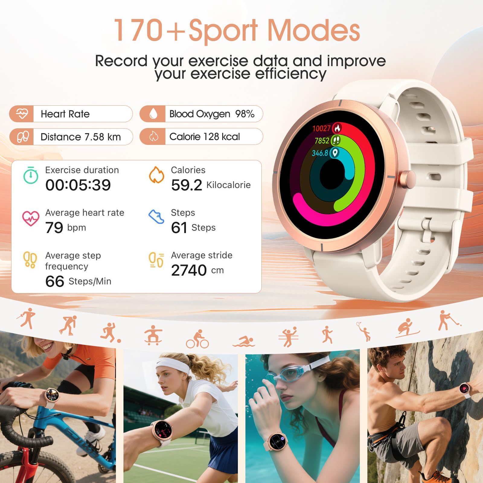 Orologio intelligente GPS ad altissima precisione per uomo e donna, schermo Amoled da 1,34 pollici con frequenza cardiaca 24/7, orologio fitness per la salute, oltre 170 modalità sportive