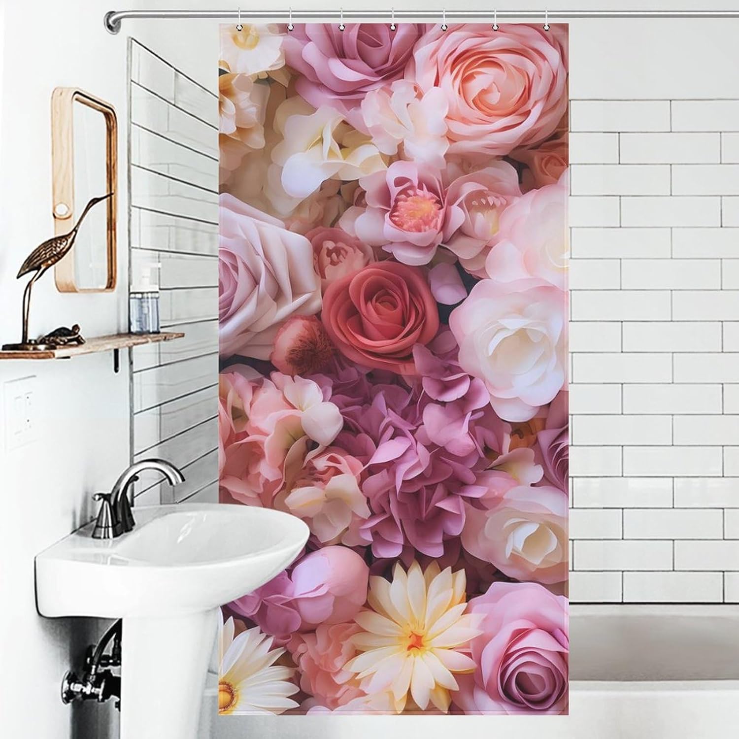 Colorful Yellow Red Rose Flower Funny Shower Curtains Washable Bath Curtain Liner with Hooks for Bathroom Bath Tubs