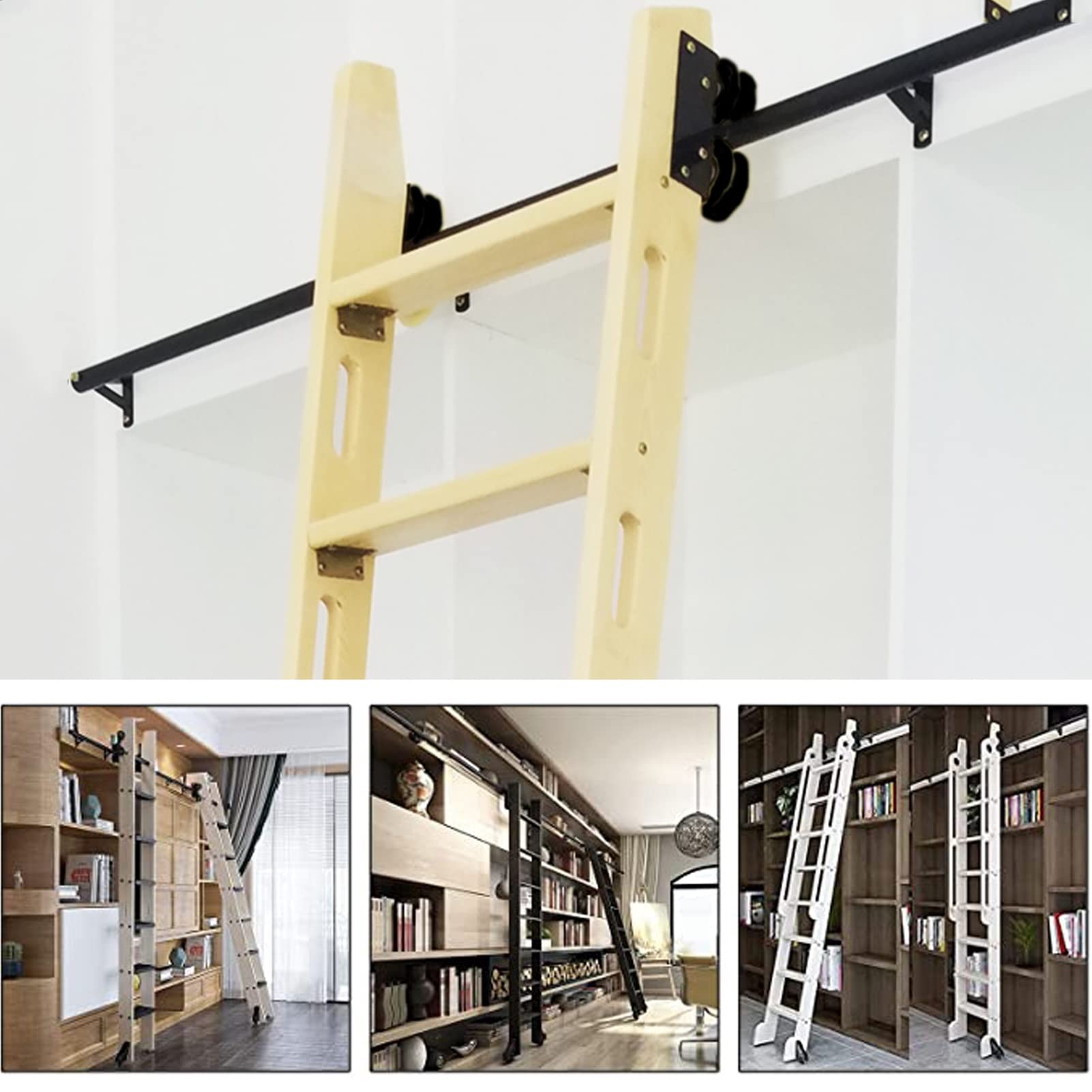 Système de matériel d'échelle de bibliothèque roulante en acier de style échelle